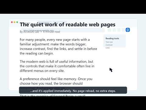 Second Brain applying saved reading preferences to an article in Chrome.